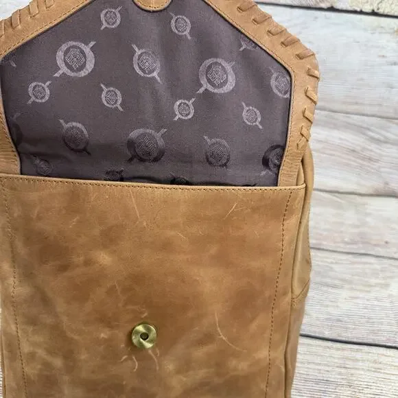 BORN Brown Leather Backpack Bag Distressed Bohemian Laser Cut Fringe Festival - Picture 11 of 16